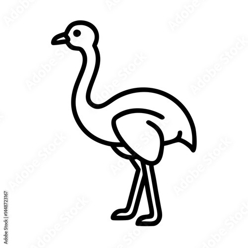 Cute ostrich chick illustration, playful stance on white background, copy space