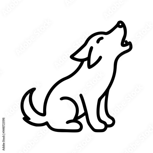 Cute wolf pup illustration, howling joyfully on white background, copy space
