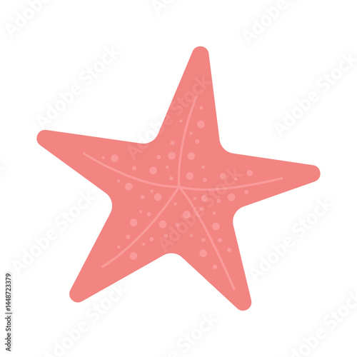 Starfish isolated flat element for design on transparent background. Pink color with simple texture