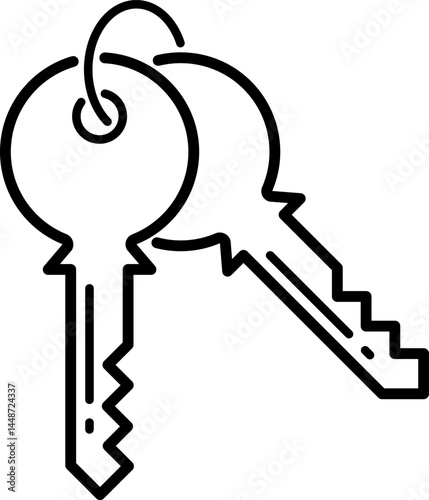 A vector icon of a house keyring with multiple keys and customizable outlines. Ideal for real estate, security, or home access visuals, offering a clean and versatile design for various projects.