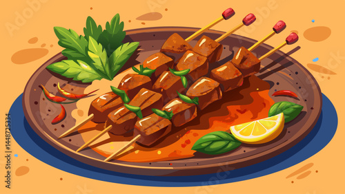 Juicy beef skewers grilled to smoky perfection.
Dusted generously with a bold peanut spice mix.
A taste of Nigeria’s beloved street food, Suya.
Perfect for vibrant food vector scenes.

