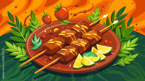 Juicy beef skewers grilled to smoky perfection.
Dusted generously with a bold peanut spice mix.
A taste of Nigeria’s beloved street food, Suya.
Perfect for vibrant food vector scenes.


