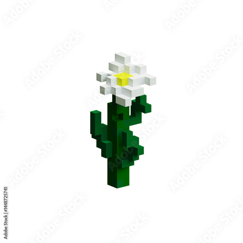 retro daisy asset pixel flower illustration white 3d flower pixel plants collection voxel art