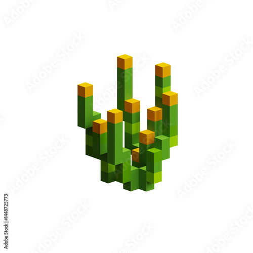 orange desert plant pixel flower illustration retro 3d flower pixel art voxel design