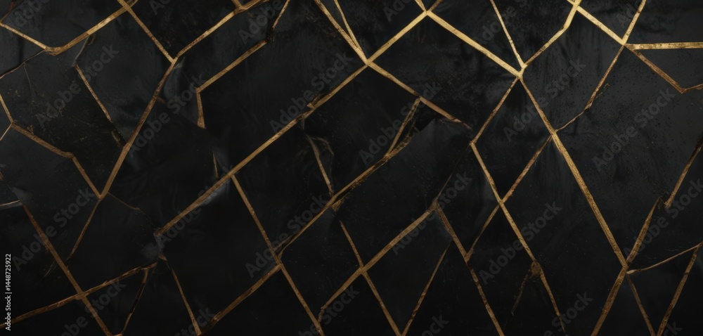 Fototapeta premium Black velvet backdrop with gold foil accents and geometric design, metallic, promo