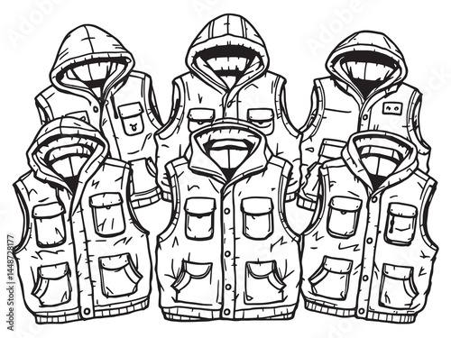 Fleece Vest line art icon trendy fashion accessory illustration