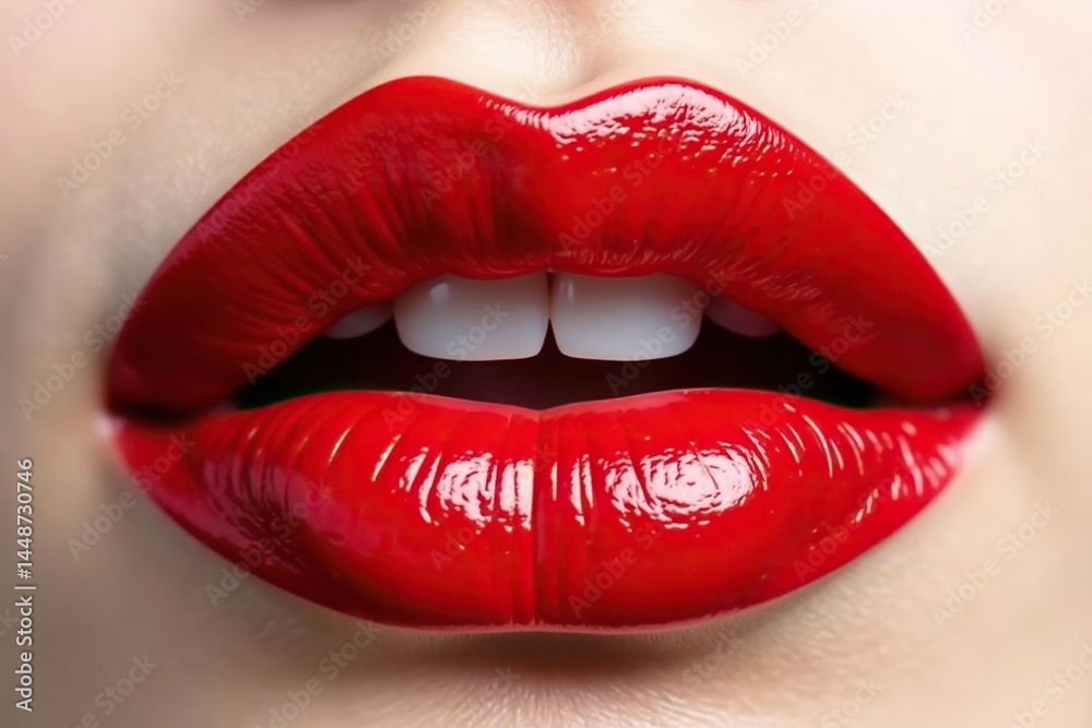Close-up of luscious red lips against pure white , smooth, perfect Close-up of luscious red lips against pure white , smooth, perfect