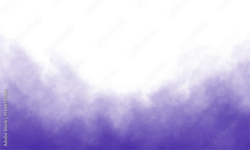 Fluffy purple smoke fog isolated on transparent background. Colorful mist, steam, and dust cloud effect. Special explosion texture for overlay and design