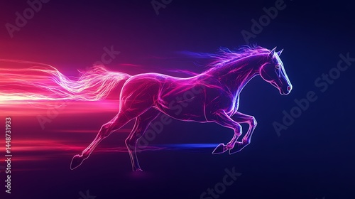 A majestic neon horse dashes through the void leaving behind a brilliant light trail generative ai
