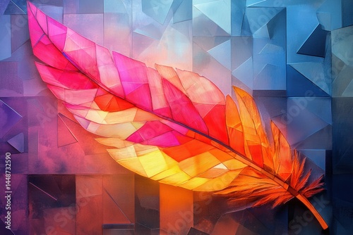 Vibrant feather piece digital creation abstract colorful modern style