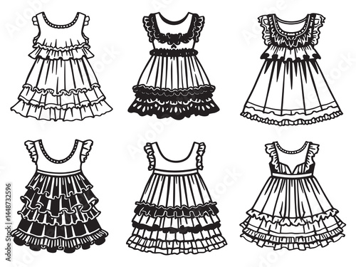 Frill Dress line art icon elegant dress sketch