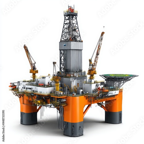 Oil rig platform drilling structure isolated on white background