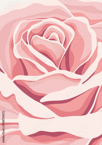 Red Rose Flower Vector Illustration. Pink rose for wedding design. 