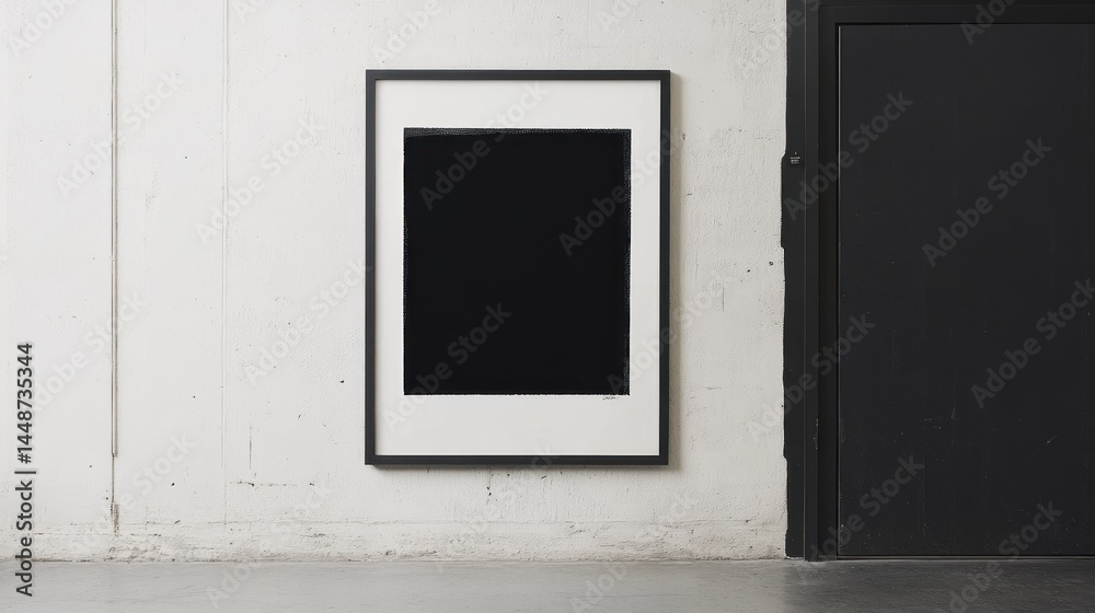 Empty dark square artwork displayed on a light wall. Empty dark square artwork displayed on a light wall.