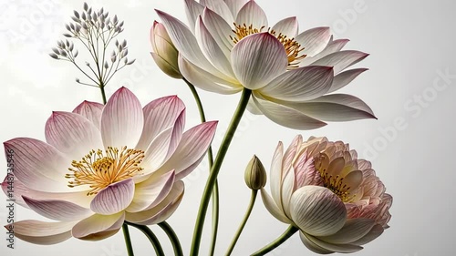Beautiful lotus flowers bloom gracefully in serene tranquility of a bright room Generative AI