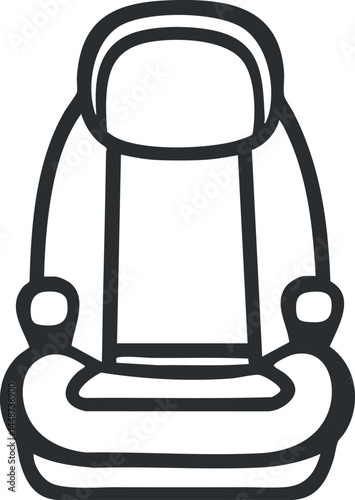 Black and white line icon of a child car seat booster for safety and comfort in vehicles