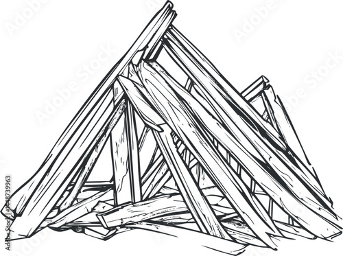 Pile of rough cut wooden logs stacked together for firewood or construction purposes