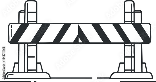 Black and white striped construction barrier or roadblock for safety and caution on streets or work zones