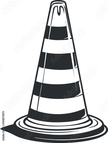 Black and white illustration of a traffic cone used for road safety and construction warning purposes