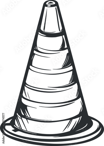 Black and white illustration of a traffic cone used for safety and warning on roads and construction sites