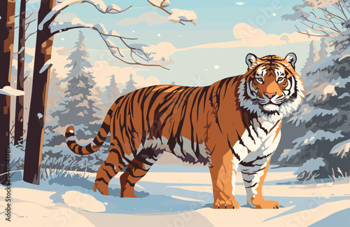 Vector Bengal Tiger Walking Through Jungle – Wildlife Scene with Tropical Foliage