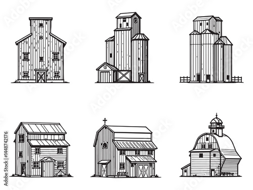 Grain Elevator line art icon clean bold vector design