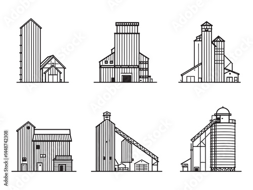 Grain Elevator line art icon abstract minimalist drawing