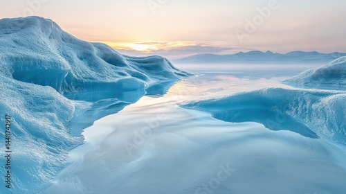 Iceberg reflection at sunrise arctic ocean nature serene environment