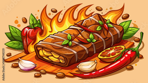Beef grilled to perfection, wrapped in spice.
Peanuts, paprika, and chili dust every bite.
Bold colors and textures of Nigerian cuisine.
Excellent for bold and flavorful vector designs.

