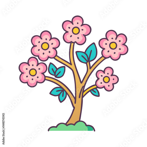 Pink flower tree blossom spring floral bloom flowering plant nature garden botanical design art drawing