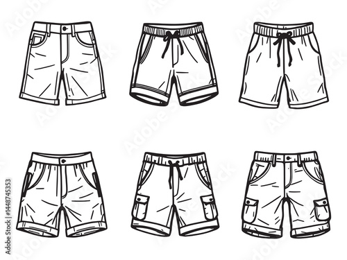 Graphic Shorts line art icon stylish beachwear black outline