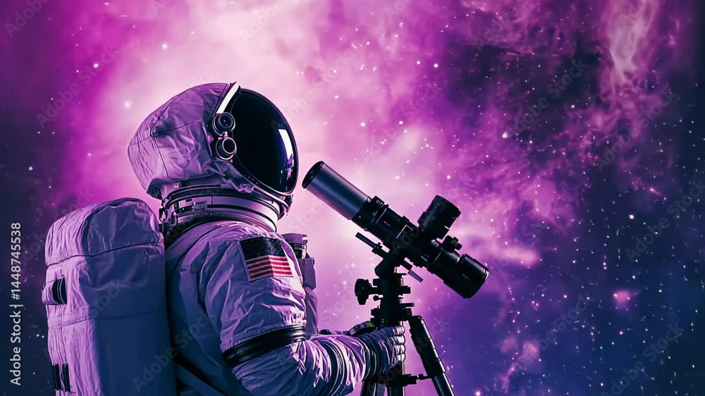 Adventurous astronaut exploring the cosmos with a telescope in a vibrant galaxy Generative AI Adventurous astronaut exploring the cosmos with a telescope in a vibrant galaxy Generative AI