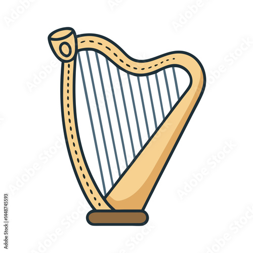 Illustration of a musical instrument harp with strings for orchestra and folk music instrument