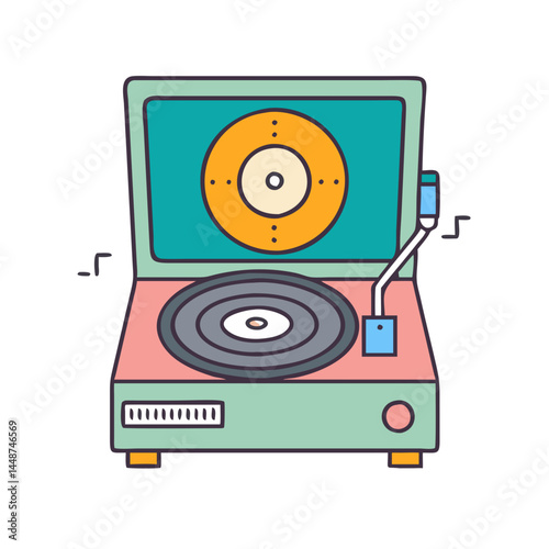 Vintage record player turntable illustration for music lovers and retro style enthusiasts design art