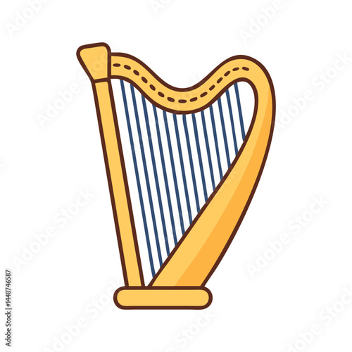 Illustration of golden harp musical instrument stringed instrument classical music orchestra harpist