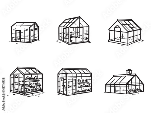 Greenhouse line art icon minimal style house plant