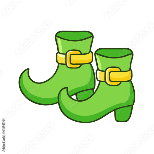 Vector illustration of st patrick's day green leprechaun shoes with gold buckles footwear