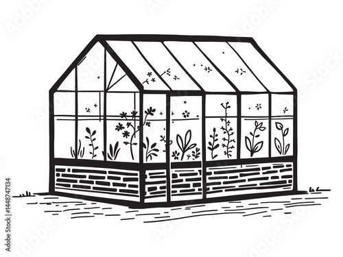 Greenhouse line art icon simple flat design structure