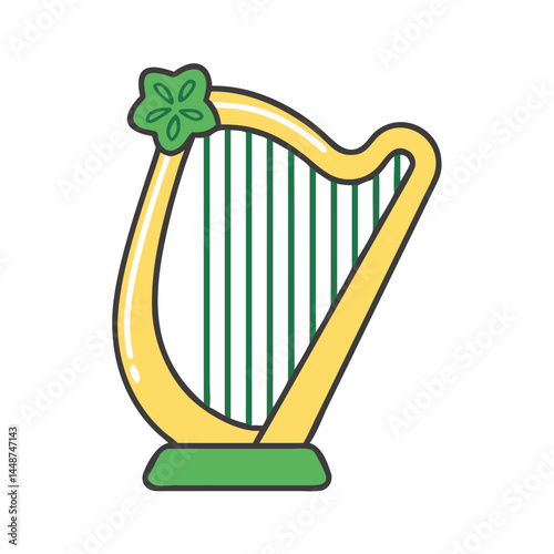 Explore traditional irish harp with shamrock illustration for st patrick's day celebration