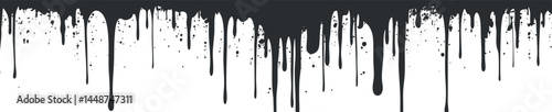 Black paint dripping down creating an abstract grunge texture background with splatters and stains.