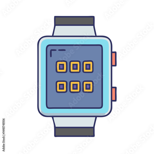 Smartwatch technology wearable device digital watch fitness tracker app icons modern design style