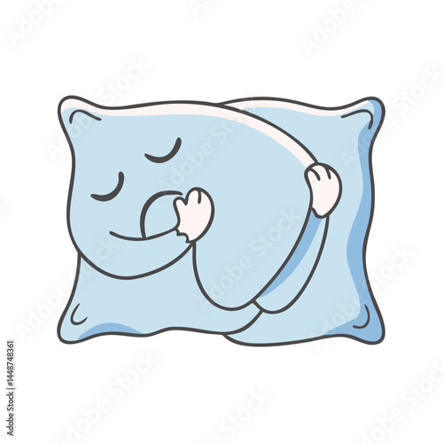Sleepy pillow cartoon character cuddling pillow illustration for sleep and rest themed design needs