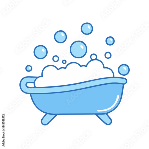 Bathtub bubble bath cartoon illustration hygiene bathroom clean water relaxation foam spa vector art
