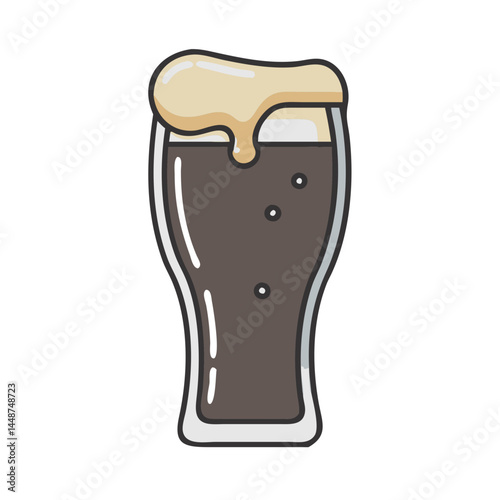 Illustration of dark beer in glass with overflowing foam for bar and brewery design needs