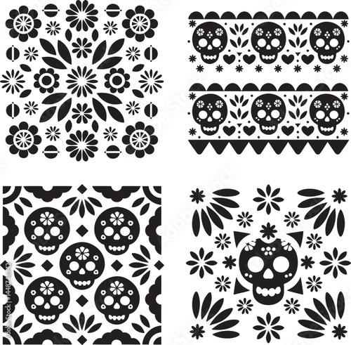 Traditional Mexican patterns silhouette set vector illustration isolated On Transparent Background