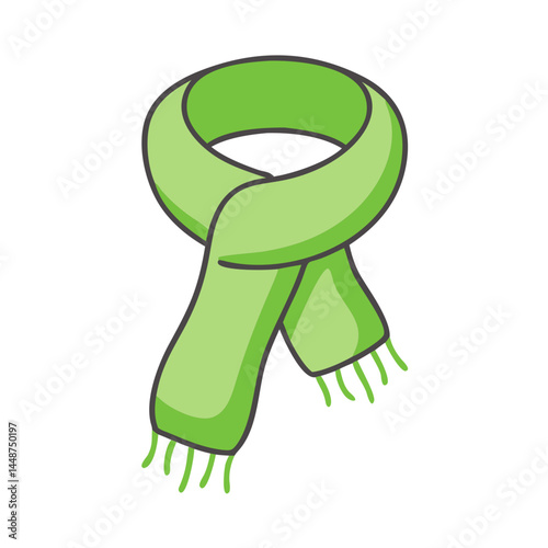 Illustration of a green scarf, winter accessory, fashion, neckwear, cold weather, apparel, style