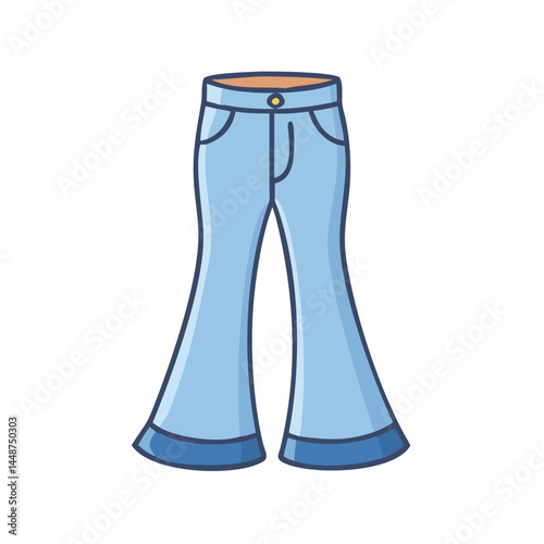 Illustration of blue bell bottom jeans fashion style clothing apparel trousers denim pants outfit