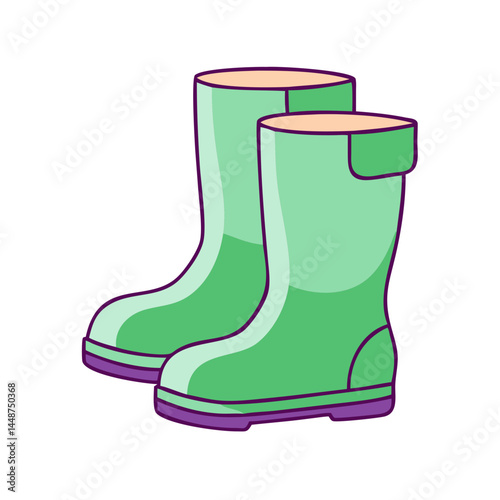Illustration of green rain boots footwear for rainy season protection waterproof wellington boots art