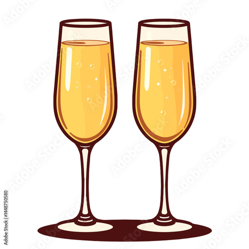 Two champagne glasses clinking in celebration  