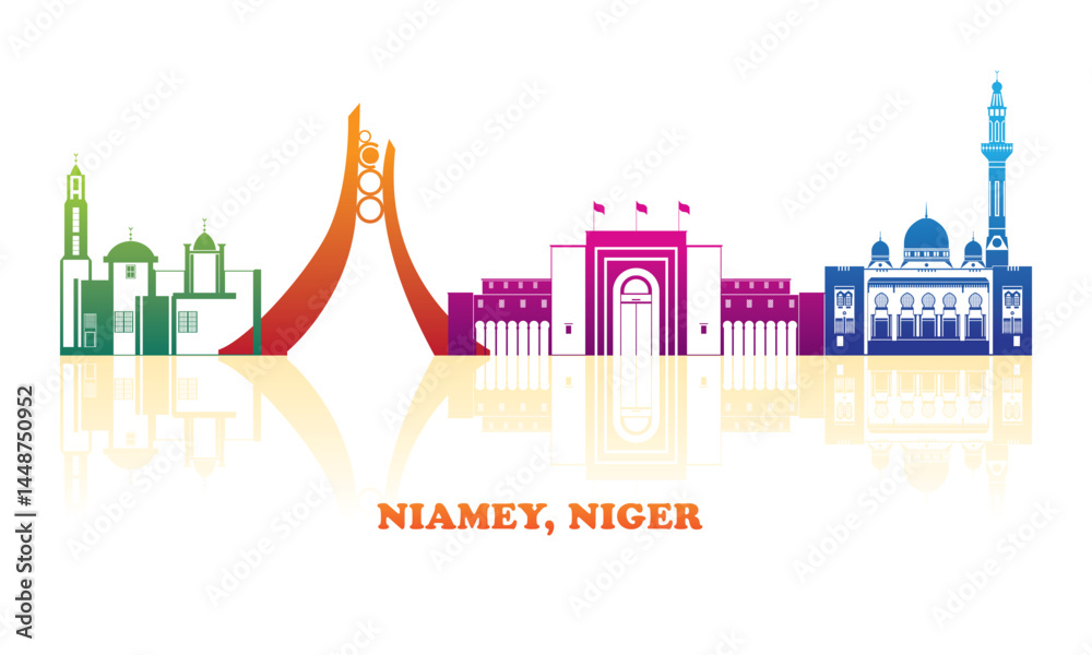 Colourfull Skyline panorama of city of Niamey, Niger - vector illustration